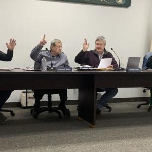 Boothbay Harbor selectmen unanimously approve Sample Shipyard's planned renovations during a April 28 wharves and weirs hearing. ISABELLE CURTIS/Boothbay Register