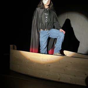 Jayden Coulombe as the "Phantom" in a recent rehearsal at BRHS. Courtesy of Dr. Mary Miller