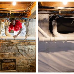 After basement retrofit with sealed stone walls and waterproofing system