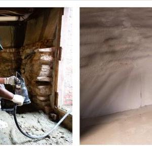 Before basement with moisture issues affecting air quality and comfort in the home