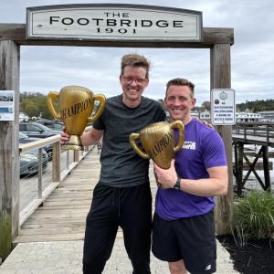 Runner-up Christoph Aeppli and winner Kevin Posman pose with their trophies May 15 during Bigelow's tenth annual Fun Run & Walk for Colorectal Cancer Awareness.  Courtesy of Leah Campbell