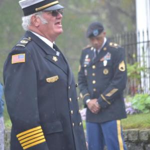 Southport selectman Gerry Gamage gives his annual Memorial Day speech. KEVIN BURNHAM/Boothbay Register