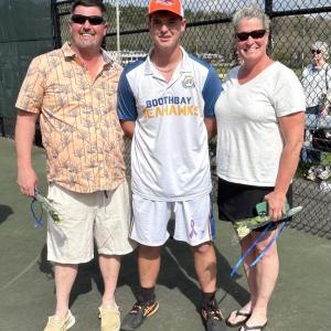 Griffin Yereance with his parents, Scott and Katie Yereance. KEVIN BURNHAM/Boothbay Register