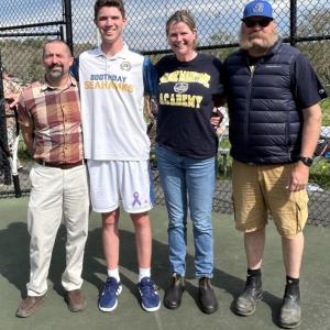 Harry Hinckley with his father, Gary Hinckley, mother Amy Harkins and his stepfather Adam Harkins. KEVIN BURNHAM/Boothbay Register