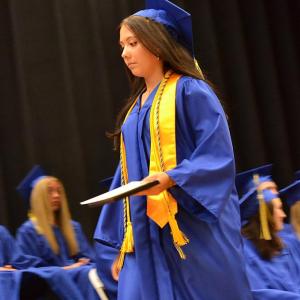 Class Valedictorian Sarah Harris with one of her awards. KEVIN BURNHAM/Boothbay Register