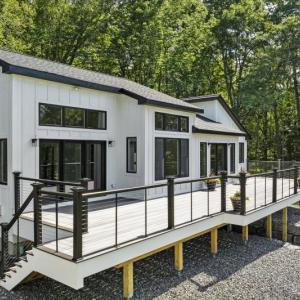 New chalet-style contemporary Damariscotta Lake home.
