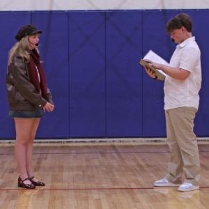 Spencer Pottle interviews Violet Baldwin. STEVE EDWARDS/Boothbay Register