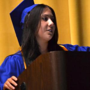Sarah Harris welcomes the crowd to Class Day. KEVIN BURNHAM/Boothbay Register