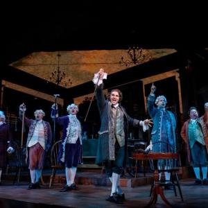 Dan De Luca, forefront, as John Dickinson and his fellow conservatives in the dance number, "Cool, Cool Considerate Men." Courtesy of Maine State Music Theatre