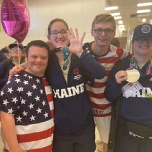 Grace and Valerie Giles with friends on their return. Courtesy photo