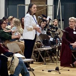Maine Secretary of State and gubernatorial candidate Shannon Bellows, and other politicians urge for solutions. ISABELLE CURTIS/Boothbay Register