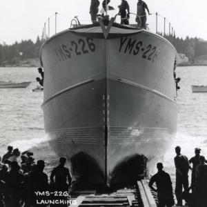 Navy ship launching at Sample's Shipyard in August 1942. Courtesy of Boothbay Region Historical Society