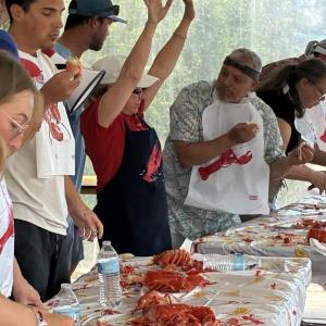 Irene Hardesty signals the judges. LISA KRISTOFF/Boothbay Register