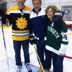 Producer Mary Lou Teel with Mo Rocca and Bobby Orr on a break from filming "CBS Sunday Morning." Courtesy   