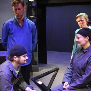  Vashti (Nanette Hennig Fraser) and her son Kuno (Jonah Daiute) with their Inner Voices (Soren Barker and Emily Sue Barker), in "The Machine Stops." Courtesy of Heartwood 