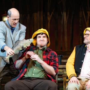 C'mon...Kiss the fish! David Girolmo, Tyler Hanes and Gregg Goodbro in "Come From Away" at MSMT. Jared Morneau Photography