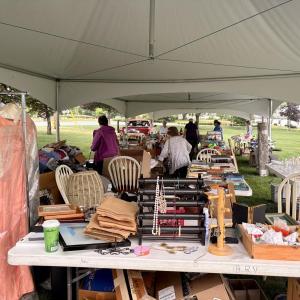 Table showing some of the yard sale items