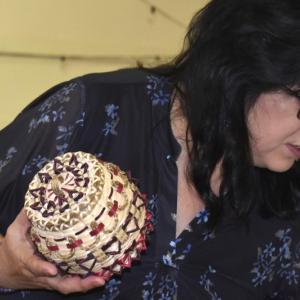 Guest speaker Passamaquoddy basket maker Debora Nicholas at the Southport Town Hall on July 25. LISA KRISTOFF/Boothbay Register
