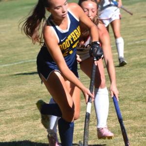 Moriah Smith moves the ball on the offensive end of the field. KEVIN BURNHAM/Boothbay Register
