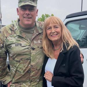 Colonel Shanon Cotta was awarded a Legion of Merit and retired after 32 years of service from the United States Army on Sept. 13 in Bangor, Maine. After the retirement ceremony, he stands with his mother Helga Cotta of South China, Maine. Courtesy photo