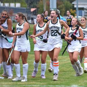 A happy Winthrop team celebrates their victory. KEVIN BURNHAM/Boothbay Register