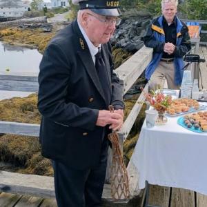 Howard Wright says a few words about the boats he and his wife Dee donated to Burnt Island. Courtesy photo
