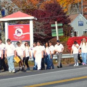 BRES eighth graders and teachers walk toward the downtown and the Whale Park. KEVIN BURNHAM/Boothbay Register