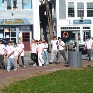 The BRES eighth graders and teachers arrive in the park. KEVIN BURNHAM/Boothbay Register