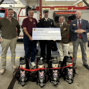 Pictured from left are Dan Bryer, Boothbay Town Manager, Ken Desmond, president, Maine State Federation of Firefighters, Boothbay Fire Chief Tim Pinkham, Chuck Mahaleris from Senator Collins' office and Scott Wilkinson from Senator King's office. Courtesy of Mark Sullivan