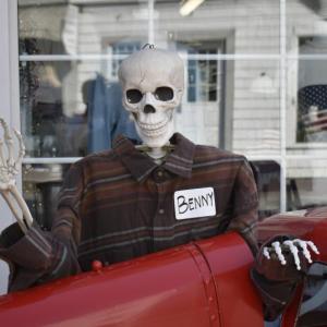 A skeletal taxi driver takes up residence outside the Smiling Cow. ISABELLE CURTIS/Boothbay Register