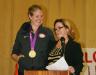 Superintendent of Schools Eileen King welcomes Ellie Logan "home" to BRES. KEVIN BURNHAM/Boothbay Register