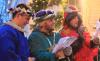 The Three Wise Men, brought to life with humor this year by the Lombardo brothers of Edgecomb, joined in the caroling. SUE MELLO/Boothbay Register