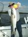 Harold Warren of East Boothbay shows off a 34-inch striper he caught and released in the Kennebec River on August 26, one of 18 fish he and friend Ted Irving caught on a trip on the Shark Six. Courtesy of Barry Gibson 