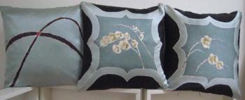 Silk shibori pillows by Susan Atwater of Damariscotta.