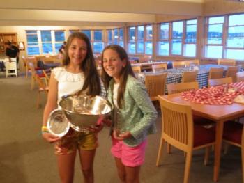 Jax van der Veen (left) shares with sister, Emma, the excitement of winning the Rudolph Geiger Award for the outstanding Junior Sailor of the 2013 BHYC Junior season. Courtesy of Louise Holmes